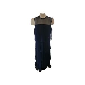 Vintage 1970's Pat Richards Tiered Chiffon Maxi Dress Blue Designer Retro Luxury